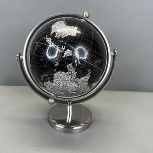Black Silver Desktop Globe Decor World Map Felt Bottom
